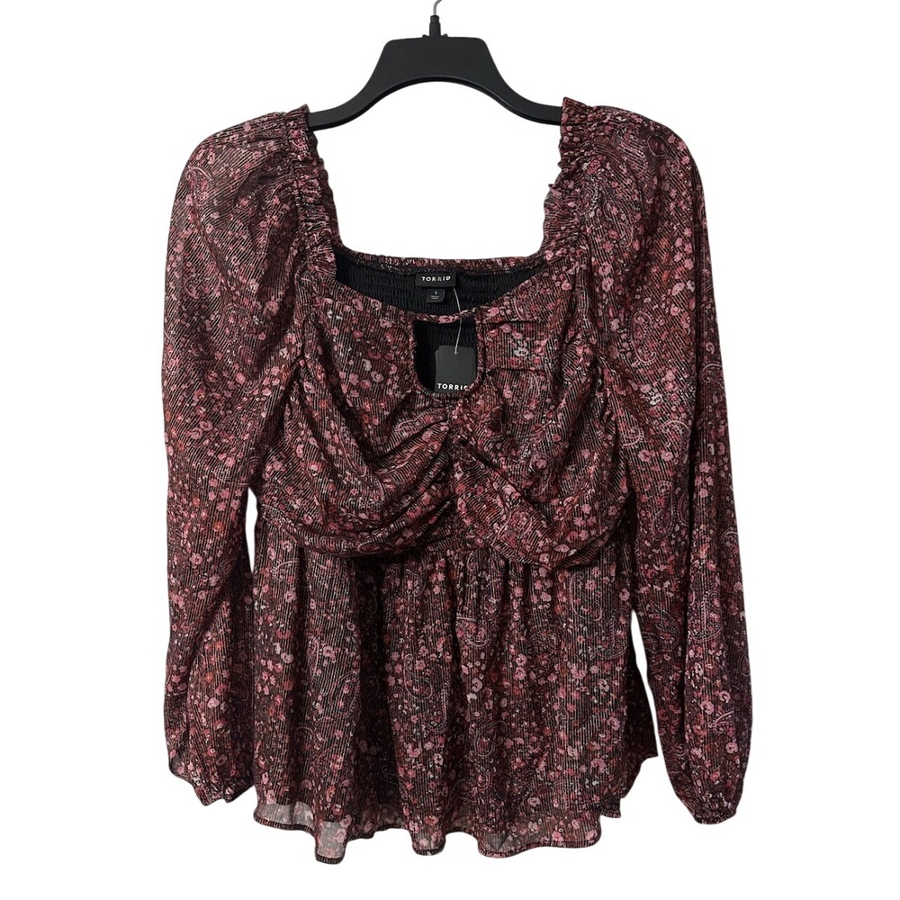NWT Torrid Peplum Sheer Keyhole Smocked Long Sleeve Top Blouse Shirt Plus 1X